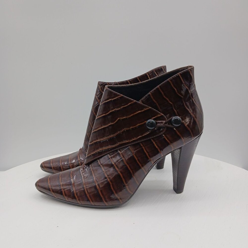 Vintage Via Spiga Crocodile Pattern Leather Ankle Boots With Button Detail